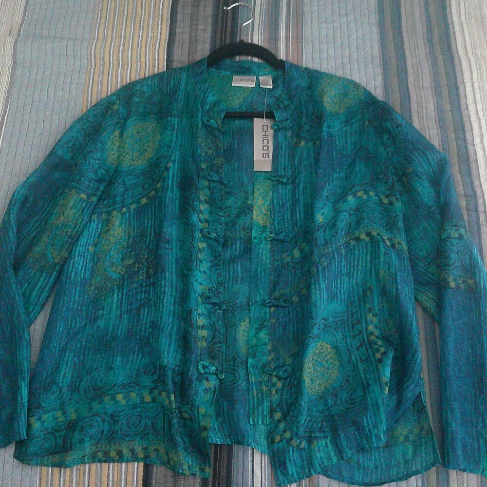 Chico's Sheer Liang Shenzhen LS silk Size 2  Decorative fastioners NEW